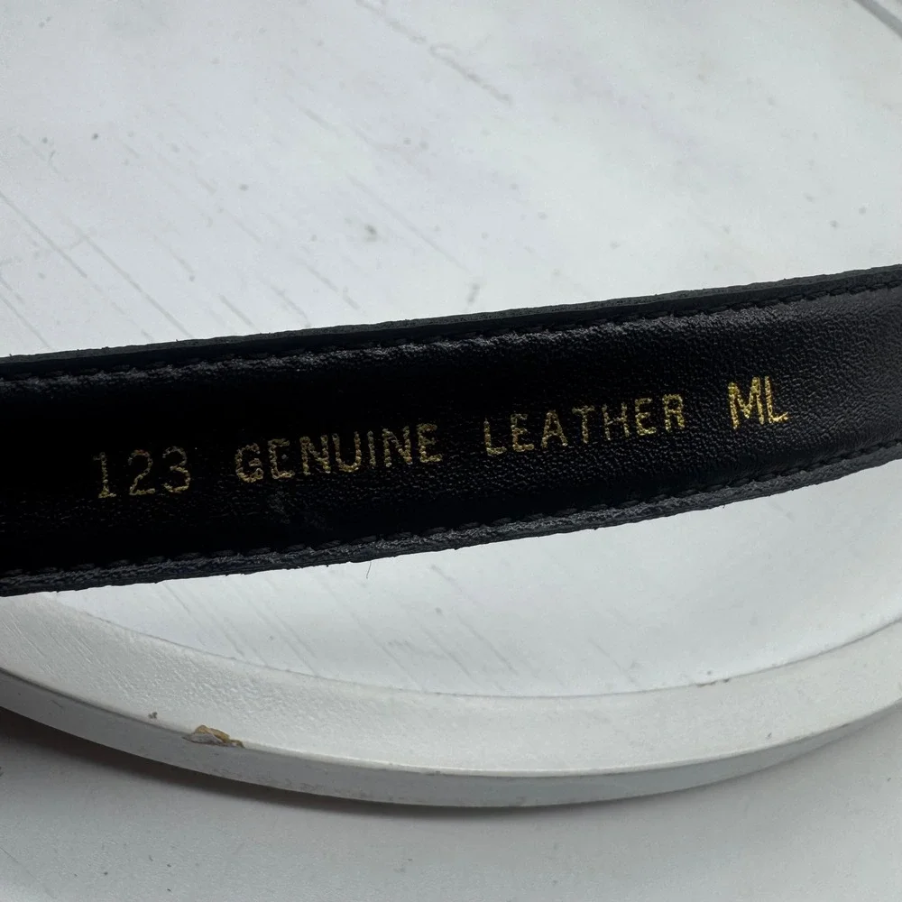 Vintage Black Croc Genuine Embossed Leather Belt Solid Brass Oval Buckle Size ML